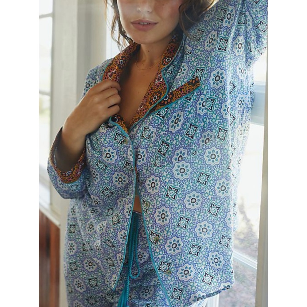 Anthropologie Forest Fable Pajama Top Button Down Medallion Printed No Size Tag